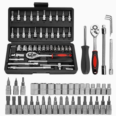 PROKING Dopsleutelset 46-Delig - Professioneel - Gereedschap - Complete doos - Gehard - Koffer - Doppen - Torx - Monteur - Bitjes - Ratel - 1/4 set - Dopsleutel - Doppendoos