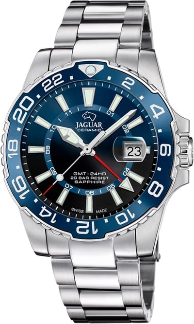 Jaguar J1011/2 Heren Horloge - Saffierglas - Roestvrijstaal/Staal - Zilverkleurig - Ø 44.5 mm - Quartz - Vouw/Vlindersluiting - 20 ATM (duiken)