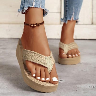 Basis Platform Teenslippers met Dikke Zool Dames Zomer Clip-teen Sleehak Strandzandaleen Vrouw Antislip Buiten Slippers Slides 41 brown