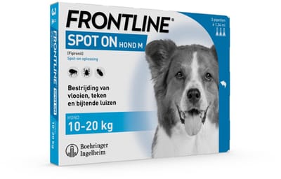 Frontline Spot On Anti Vlooien en Teken Druppels Hond M 10 - 20 kg - 2 x 3 pipetten - Voordeelverpakking