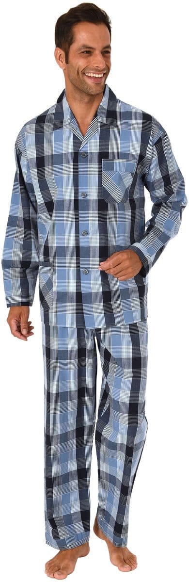 Geweven herenpyjama, doorknooppyjama met strepen