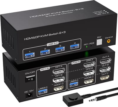 KVM Switch voor 2 Computers met 3 Monitoren en USB 3.0-ondersteuning