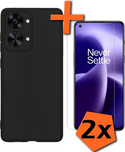 Hoes - Met 2x Screenprotector - Geschikt voor OnePlus Nord 2T - Sterk & Shockproof - Back Cover - Siliconen Case - Telefoon Hoes - Zwart