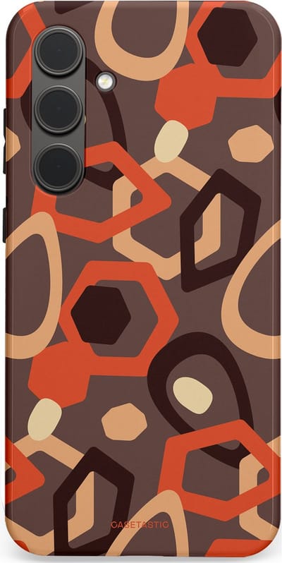 Casetastic hoesje geschikt voor Samsung Galaxy S24 Plus - Dubbellaagse bescherming - Abstracte Retro Vormen - Fashion Case - Donkergrijs Terracotta Taupe