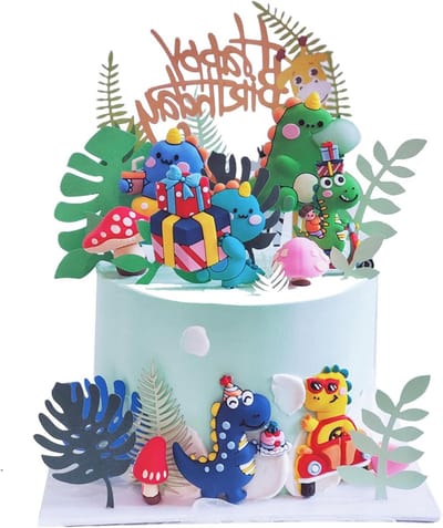Dinosaurus Taartdecoratie - Verjaardag Versiering - Feestelijke Taart - Set van 20 Stuks - Diverse Maten - Multicolor