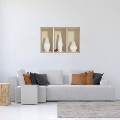 Sticker met 3D-effect, witte houten vazen, 60 x 90 cm
