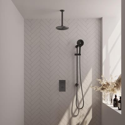 Brauer Gunmetal Edition Thermostatische Regendoucheset Inbouw - Hoofddouche 20 cm - 3 Weg - Handdouche 3 Standen - Doucheslang - Geintegreerde Glijstang - Gunmetal
