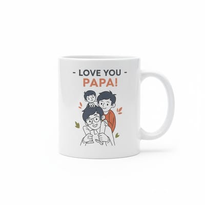 Love You Papa Mok 330ml – Witte Koffiemok met Schattige Familie Illustratie – Hartverwarmend Cadeau voor Vaders