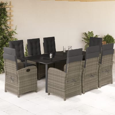 vidaXL - 9-delige - Tuinset - met - kussens - poly - rattan - grijs