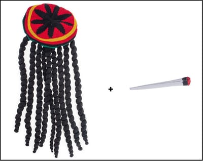 Rasta baret met haar en super joint - Carnaval optocht Bob Marley thema feest Jamaica festival hoofddeksel party