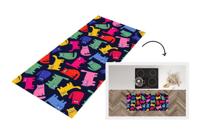 Keukenloper - Loper keuken - Patronen - Kat - Regenboog - 120x50 cm - Keukenloper vinyl