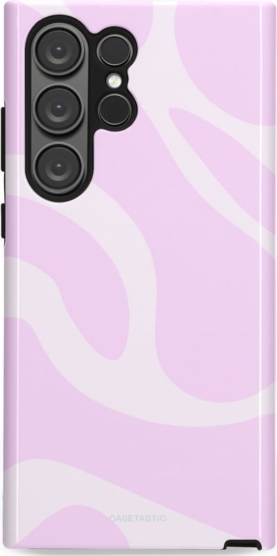 Casetastic hoesje geschikt voor Samsung Galaxy S23 Ultra - Dubbellaagse bescherming - Vrolijk Roze Suikerspin Curves - Fashion Case - Lichtroze Wit