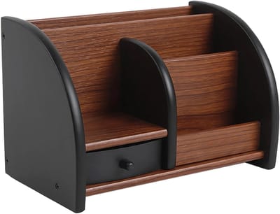 Bureau Organizer - Pennenbakje - Opbergrek - Met Lades - Potloodhouder - voor Thuis & School - Vintage Stijl Opbergdoos - Bruin - 20×11.8×13.5cm