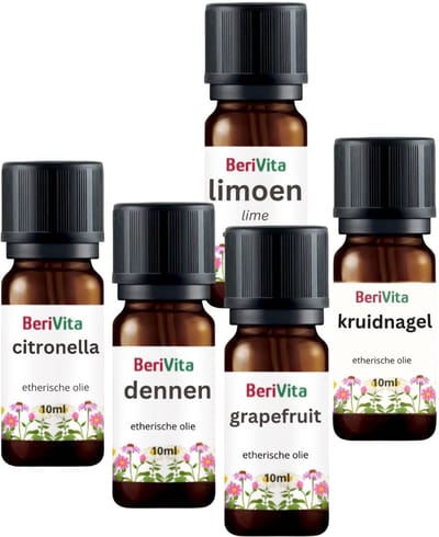 Energie Olie 5x10ml Etherische Olie Set - Limoenolie 10ml, Grapefruitolie 10ml, Kruidnagelolie 10ml, Citronella Olie 10ml en Dennenolie 10ml - Essentiële Olie Set