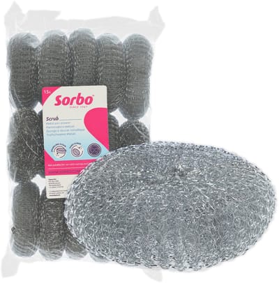 Sorbo Metalen Schuurspons 15 Stuks - Sterke RvS Pannenspons - Voor Hardnekkig Vuil - Schoonmaken