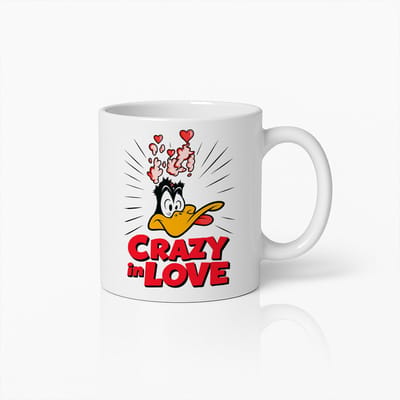Crazy in Love Koffiemok 330ml – Grappige Cartoon Liefdesbeker – Leuk Valentijnscadeau voor Koppels & Koffieliefhebbers