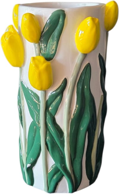 Daan Kromhout - Vaas - Bloemenvaas - Tulpen - Geel - 14x23 - Cilinder - Keramiek