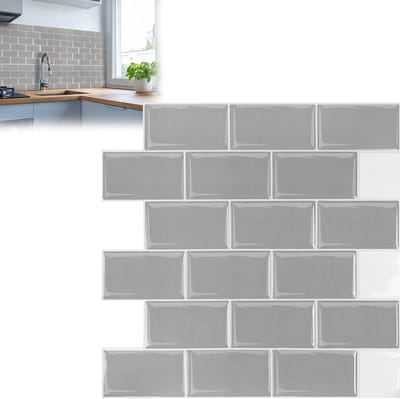10 vellen 3D-plaktegels - Zelfklevende tegelstickers voor keuken en badkamer - Grijze tegeldecoratie - Waterdicht - 30 x 30 cm