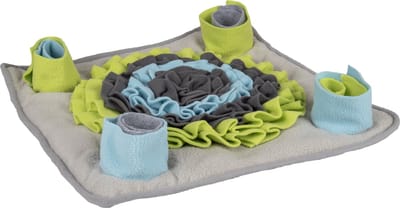 Flamingo Snuffelmat "Joya" – Grijs/Blauw/Rood/Wit – 40 x 40 x 5,5 cm – Interactief Speelmat voor Honden en Katten