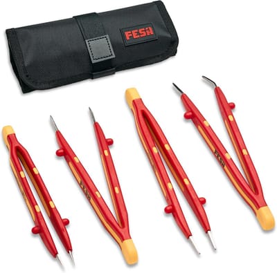 Geïsoleerde Pincet Set - Precisie Pincet Elektricien Gereedschap - Elektronica Reparatie - 1000V VDE GS Gecertificeerd - 4-delig - Rood