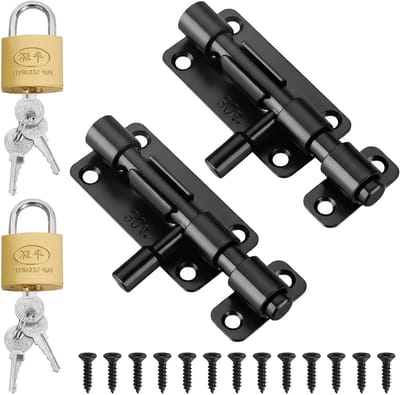 Roestvrijstalen slot met hangslot (2 x sloten + 2 x hangsloten) – corrosiebestendig voor buitendeuren, garages en schuren – inclusief 12 schroeven en 6 sleutels voor optimale beveiliging