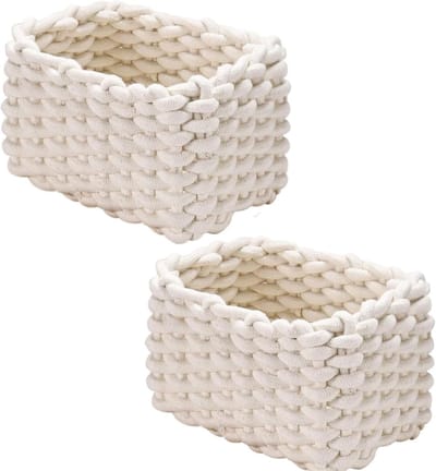 Opbergmand van Katoen, 19 x 15 x 12 cm, Gevlochten Mand voor Badkamer, Wasgoed en Thuisaccessoires, Wit en Duurzaam