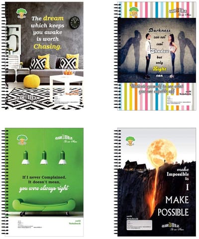 Set van 4 Ongecensureerde Spiraal notitieboeken A4 - 400 Pagina's per Boek - Dik Papier