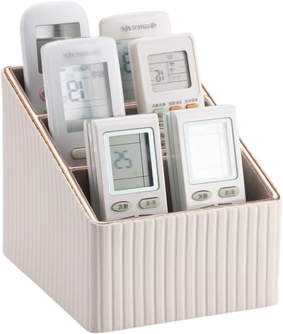 Praktische Desk Organizer met 3 Compartimenten, Pennenhouder en Afstandsbediening Houder van PU Leer voor Thuis en Kantoor (Wit)