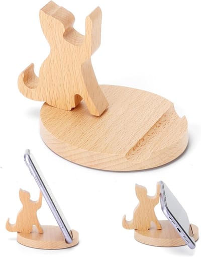 Houten Telefoonhouder voor Tafel, Kat Ontwerp, Desk Decoratie, Ideaal voor Smartphone en Tablet Gebruik