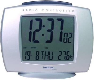 Technoline WT-189 SILVER - Wandklok - Digitaal - Rechthoek - Radiogestuurde tijdsaanduiding en Handmatig - 12/24 - Datumaanduiding - 5 talen - Binnentemperatuur - 12/24 - Snooze - Kunststof - Cijfers - LCD achtergrond verlichting - Zilverkleurig