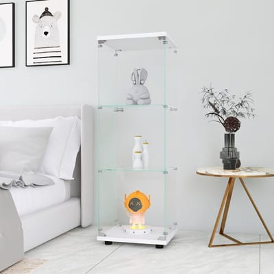 Glazen vitrinekast met slot, staande glazen vitrinekast met 3 etages voor verzamelobjecten, sterke drank, woonkamer, slaapkamer, wit