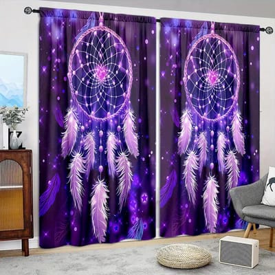 2 stuks Dromenvanger Bedrukte Gordijn voor Huisdecoratie - Stangzak Raambekleding voor Slaapkamer, Kantoor, Keuken en Woonkamer 52.5cmX116cm X 2pcs purple
