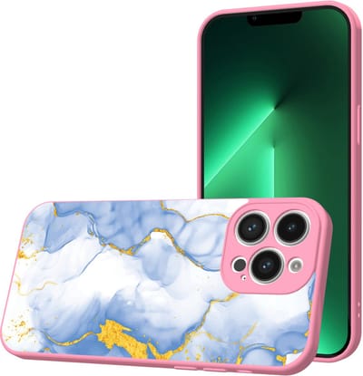 Smartphonica Telefoonhoesje Geschikt voor iPhone 13 Pro met Lichtblauw Goud Marmer opdruk - TPU Back Cover Case Lightblue Gold Marble Design - Roze geschikt voor iPhone 13 Pro