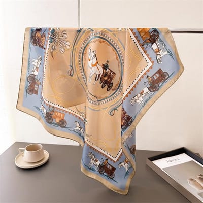 Luxe Design Print Zijden Vierkante Sjaal Dames Zacht Satijnen Haarband Neckerchief Mode Hijab Hoofdband Foulard Tas Lintjes Cadeau 66-70cm gray