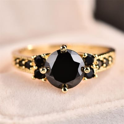 Vintage Zwarte Kristal Ronde Steen Ringen Voor Vrouwen Klassieke Gouden Kleur Trouwring Verlovingssieraden Bruids Valentijnsdag Cadeau 8 black