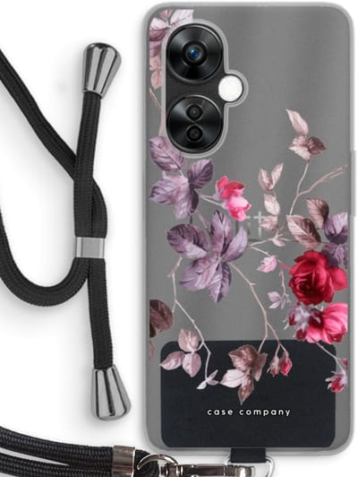 Case Company® - Hoesje met koord geschikt voor OnePlus Nord CE 3 Lite hoesje met Koord - Mooie bloemen - Telefoonhoesje met Zwart Koord - Bescherming aan alle Kanten en Over de Schermrand