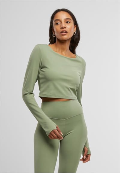 Urban Classics Cropped Sporttop Vrouwen Shirt met lange mouwen groen XS