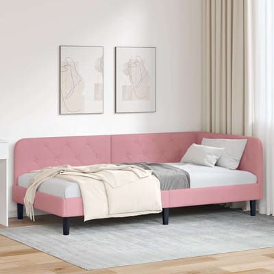 vidaXL - Hoek - Bed - Frame - Roze - 90 - x - 190 - cm - Fluweel