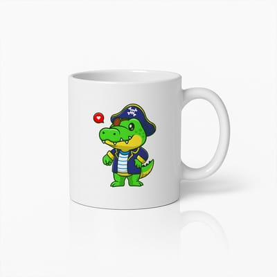 Schattige Piratenkrokodil Cartoon Mok – Leuk en Speels Dierontwerp voor Koffie en Thee