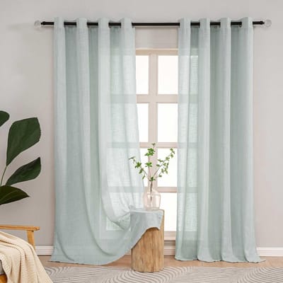 Groene gordijnen woonkamer modern, linnen gordijnen met oogjes, half-transparant, set van 2 linnenlook, gordijnen voor slaapkamer, kinderkamer, modern, landelijke stijl, 245 cm lang, lichtgroen