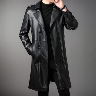 Lange leren jas heren herfst en winter nieuw fluweel double-breasted business casual mode leren trenchcoat herenkleding M gray
