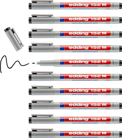edding 152 M Non-permanent pen - zwart - doosje van 10 stuks - ronde punt 1 mm - schrijfstift voor glas, kunststof, folie en gladde oppervlakken - sneldrogend, met water corrigeerbaar