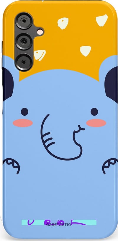 Casetastic hoesje geschikt voor Samsung Galaxy A14 (2023) 5G / Samsung Galaxy A14 (2023) 4G - Dubbellaagse bescherming - Knuffel van olifant - Fashion Case - Lichtblauw Okergeel