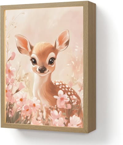 Nachtlampje 30x40 cm - Kinder lamp - Hertje - Illustratie - Bloemen - Roze - Tafellamp kinderkamer draadloos - Slaapkamer lampje - Bedlamp kinderen - Kinderlampje - Wandlamp babykamer - Nachtlampjes