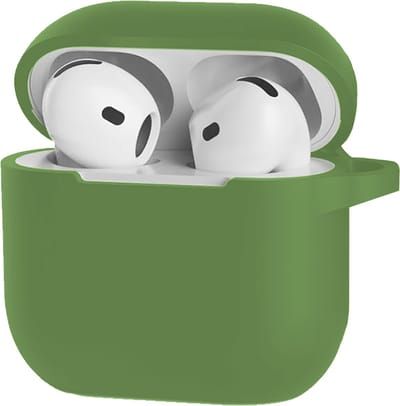 Hoesje Geschikt voor Apple AirPods 4 / 5 - Siliconen Hoes met Clip - Silicone Case Cover - Donkergroen