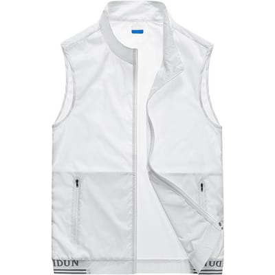 Zomer vestjas heren opstaande kraag mouwloos rits sluiting gilet met twee zakken effen kleur mesh outdoor vestjas XXXL white