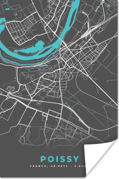 Poster Poissy - Stadskaart - Kaart - Plattegrond - Frankrijk - 120x180 cm XXL