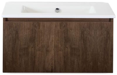 Frozen 3D Badmeubelset 80 cm - Greeplijst in Kleur - Dark Oak - Keramische Wastafel Wit Zonder Kraangat