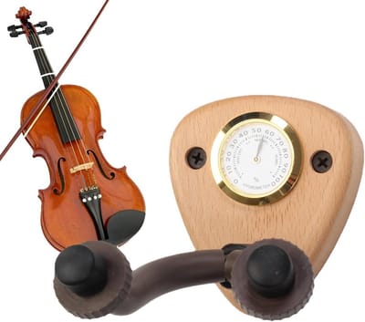Gitaar wandhaak - Instrumentenhouder - Muziek opslag - Met hygrometer - 14.3 cm - Houtkleur