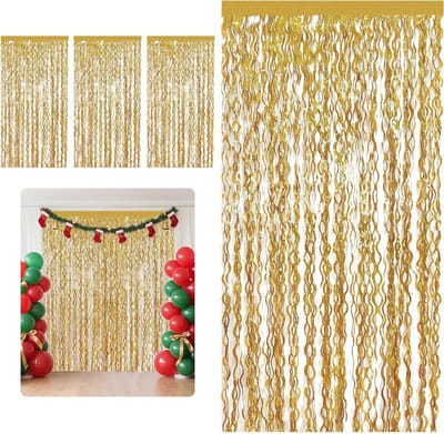 Set van 4 champagne gouden lametta gordijnen 1m x 2m, glinsterende decoratie voor feesten, bruiloften en kerstversiering